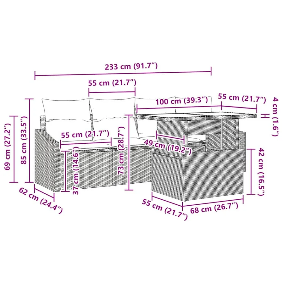 Ensemble de canapé de jardin 5 pcs Beige Poly rotin - 13
