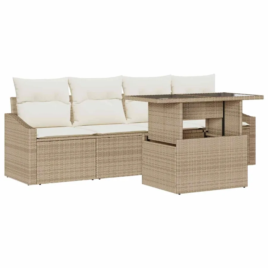 Ensemble de canapé de jardin 5 pcs Beige Poly rotin - 2