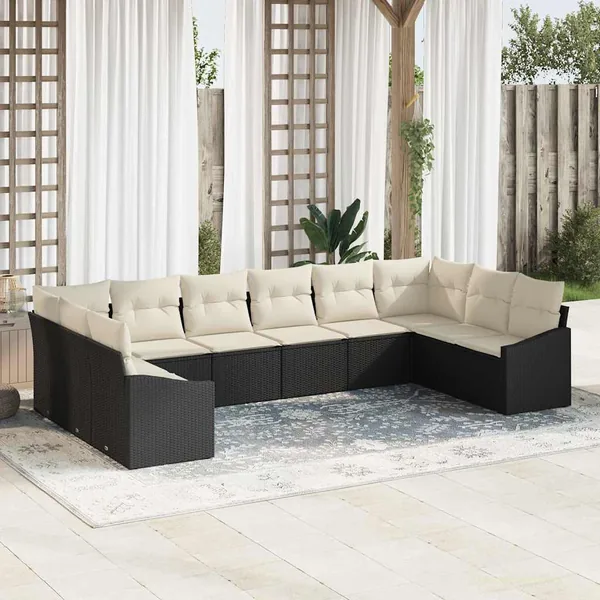Ensemble de canapé de jardin 10 pcs Noir et Crème polyrotin
