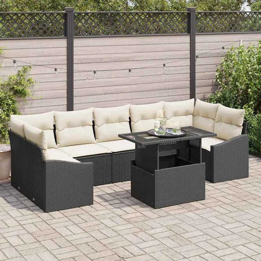 Ensemble de canapé de jardin 8 pcs Noir Poly rotin