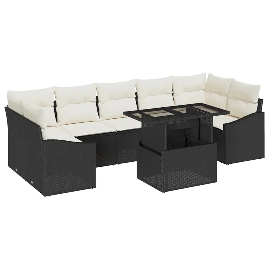 Ensemble de canapé de jardin 8 pcs Noir Poly rotin - 2