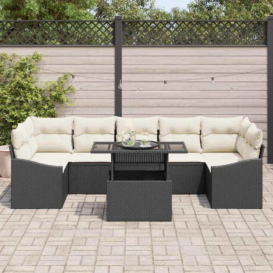 Ensemble de canapé de jardin 8 pcs Noir Poly rotin - 3