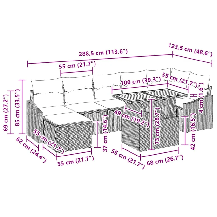 Ensemble de canapé de jardin 8 pcs Noir polyrotin - 17