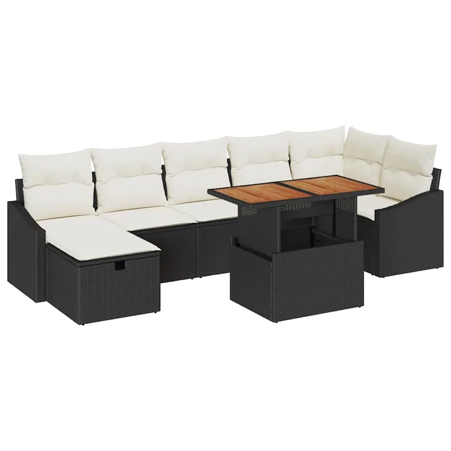 Ensemble de canapé de jardin 8 pcs Noir polyrotin - 2