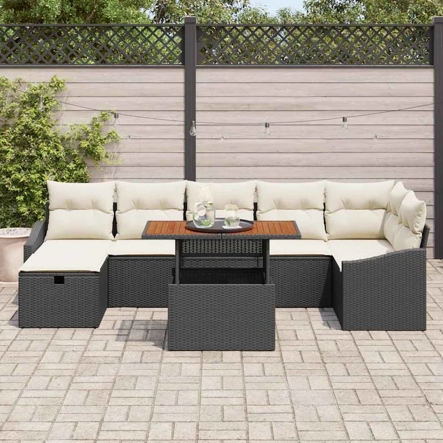 Ensemble de canapé de jardin 8 pcs Noir polyrotin - 3