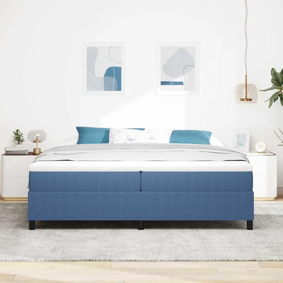 Lit à ressorts Bleu et Blanc 200 x 200 cm - 4