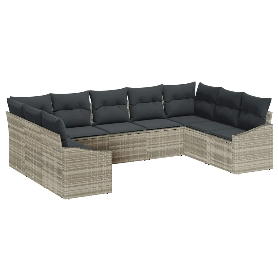 Ensemble de canapé de jardin 9 pcs Gris clair polyrotin