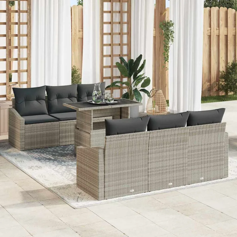 Ensemble de canapé de jardin 7 pcs Gris clair Poly rotin
