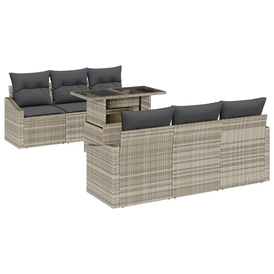 Ensemble de canapé de jardin 7 pcs Gris clair Poly rotin - 2