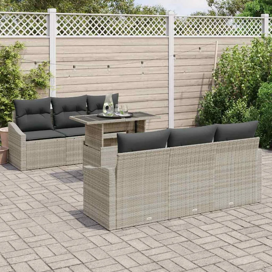 Ensemble de canapé de jardin 7 pcs Gris clair Poly rotin - 3