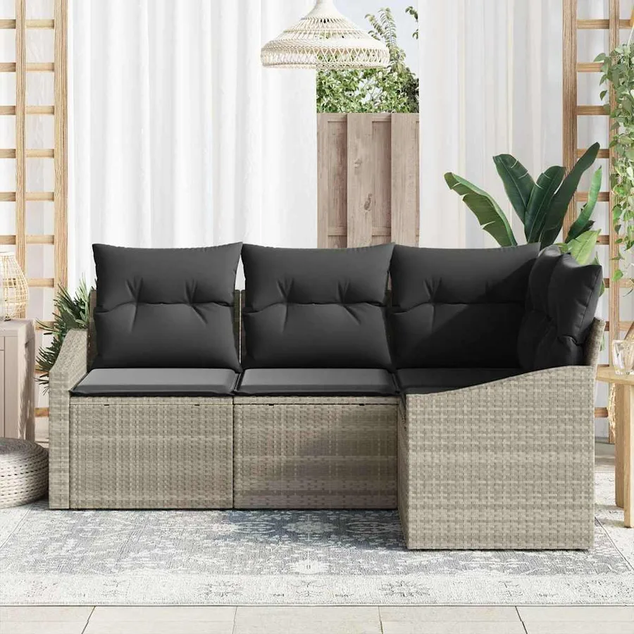 Ensemble de canapé de jardin 4 pcs Gris clair polyrotin - 3