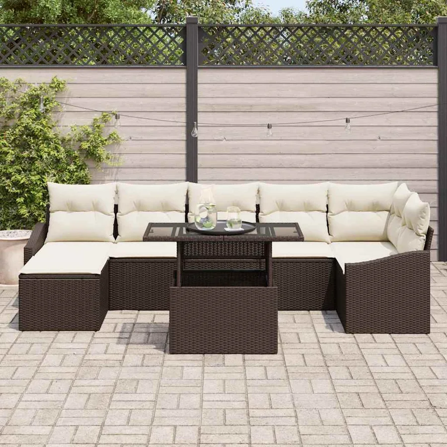 Ensemble de canapé de jardin avec coussin 8 pcs Marron et Crème - 3