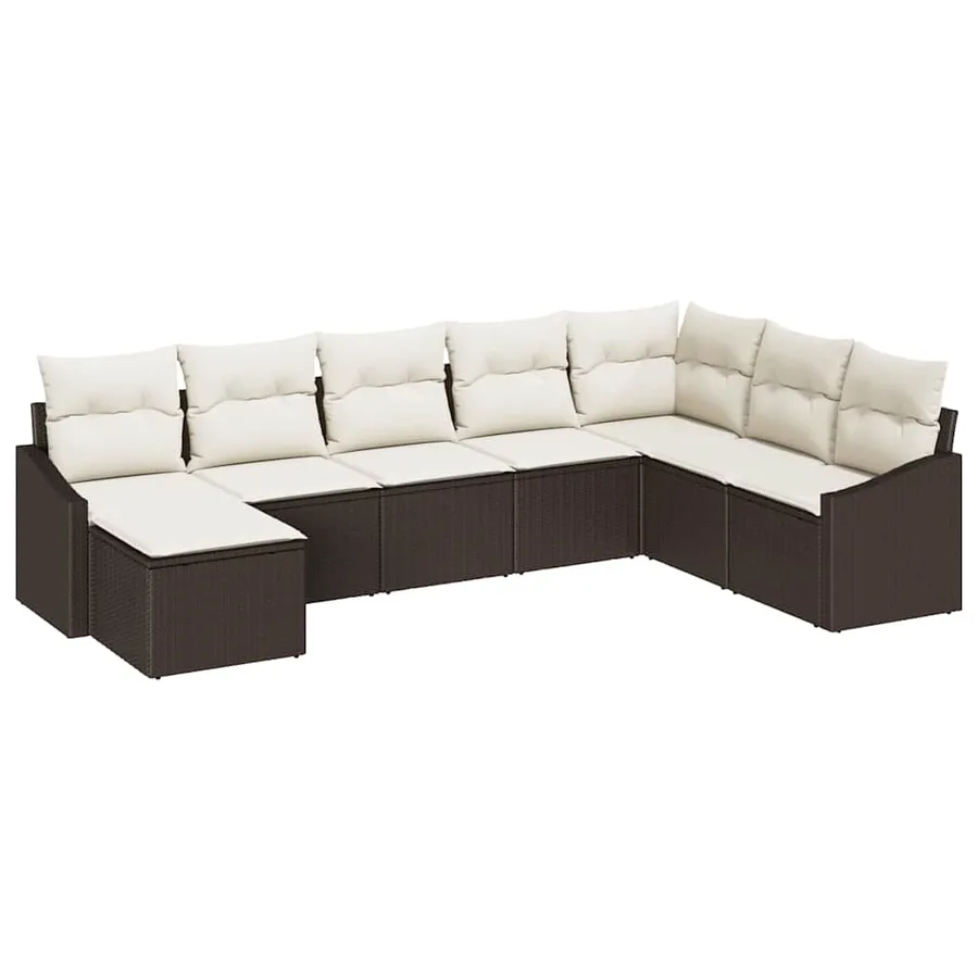 Ensemble de canapé de jardin 8 pcs Marron et Crème polyrotin - 2