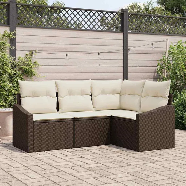 Ensemble de canapé de jardin 4 pcs Marron et blanc polyrotin
