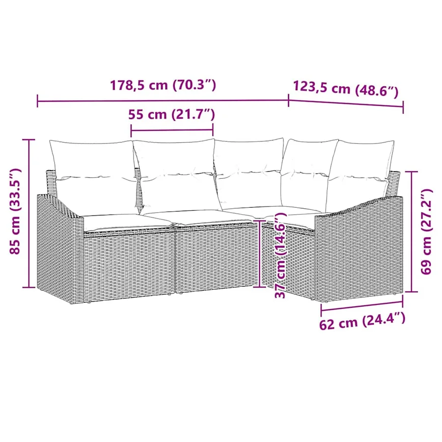 Ensemble de canapé de jardin 4 pcs Marron et blanc polyrotin - 12