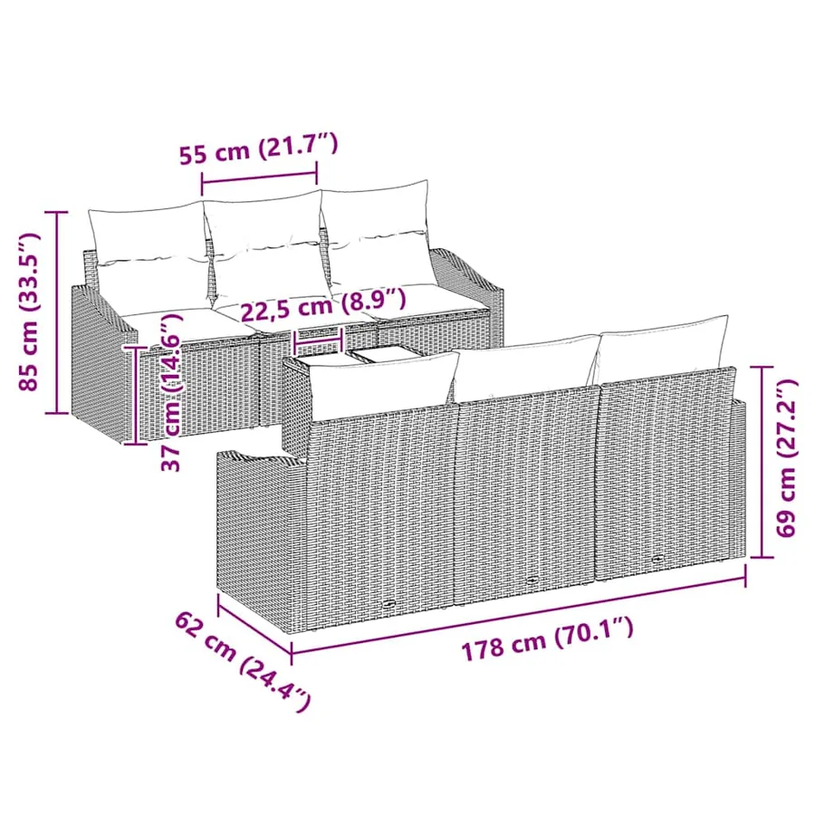 Ensemble de Canapés 7 pcs Gris clair et gris foncé polyrotin - 11