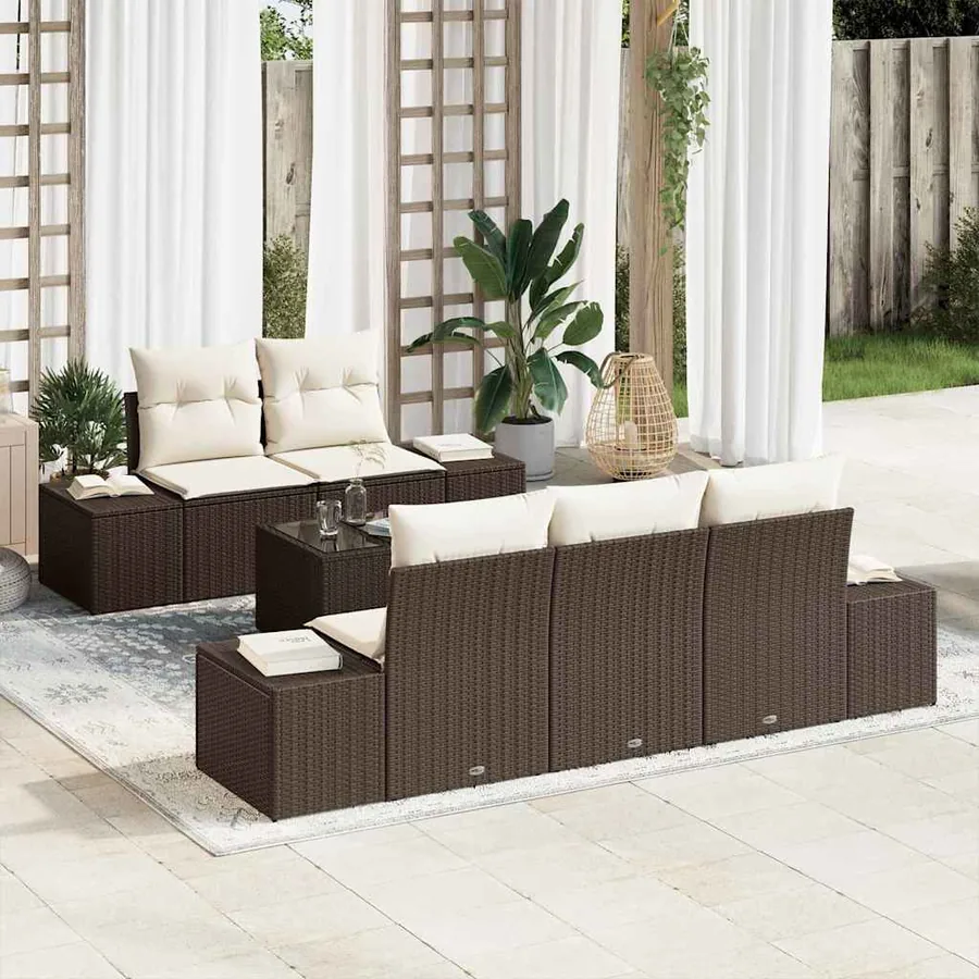 Ensemble de canapé de jardin avec coussin Marron polyrotin