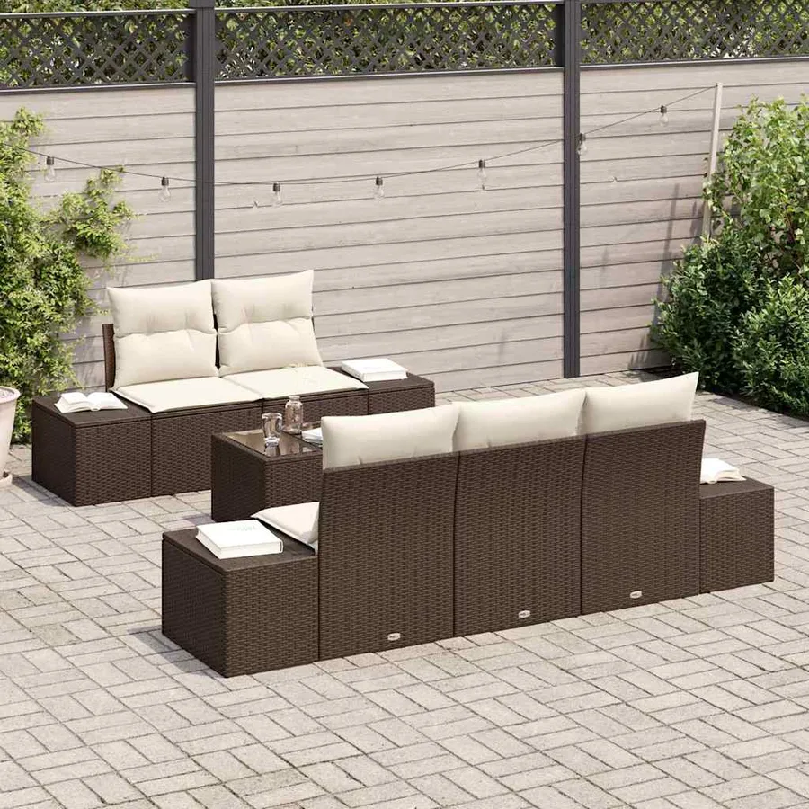 Ensemble de canapé de jardin avec coussin Marron polyrotin - 3