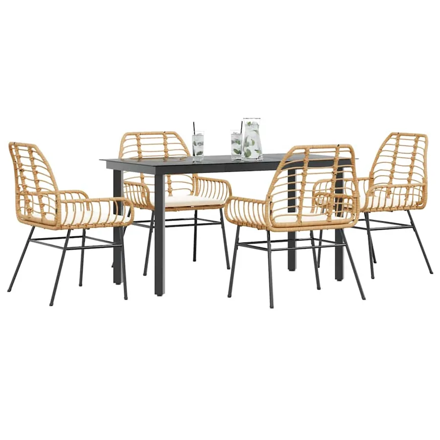 Ensemble à manger jardin coussins 5pcs marron poly rotin verre
