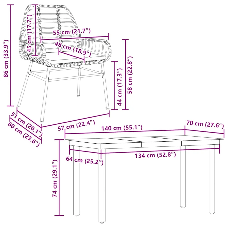 Ensemble à manger jardin coussins 5pcs marron poly rotin verre - 10