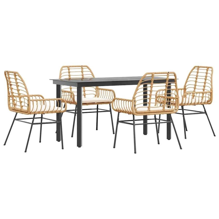 Ensemble à manger jardin coussins 5pcs marron poly rotin verre - 2