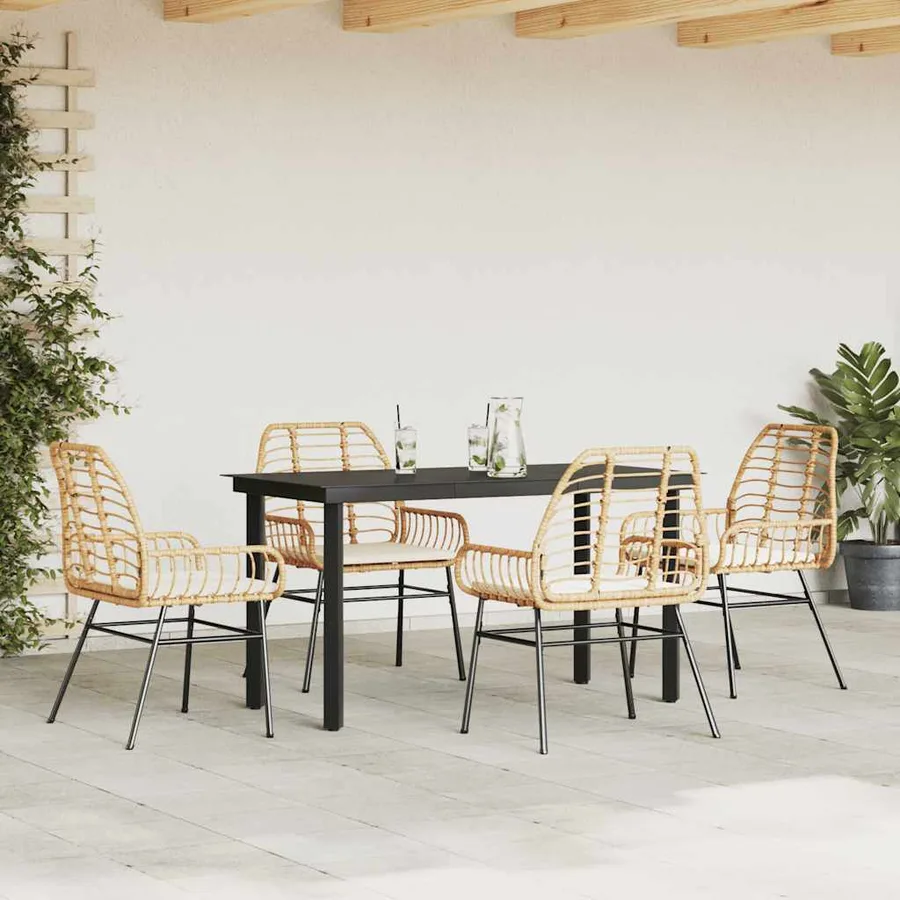 Ensemble à manger jardin coussins 5pcs marron poly rotin verre - 3