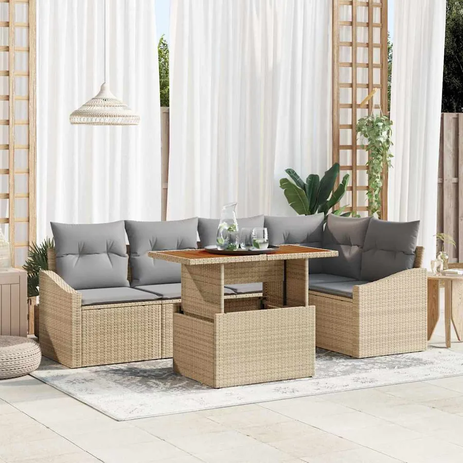 Ensemble de canapé de jardin 6 pcs Beige Poly rotin