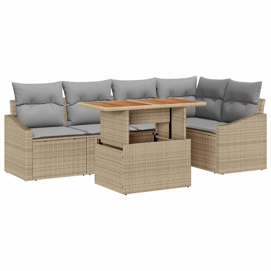 Ensemble de canapé de jardin 6 pcs Beige Poly rotin - 2