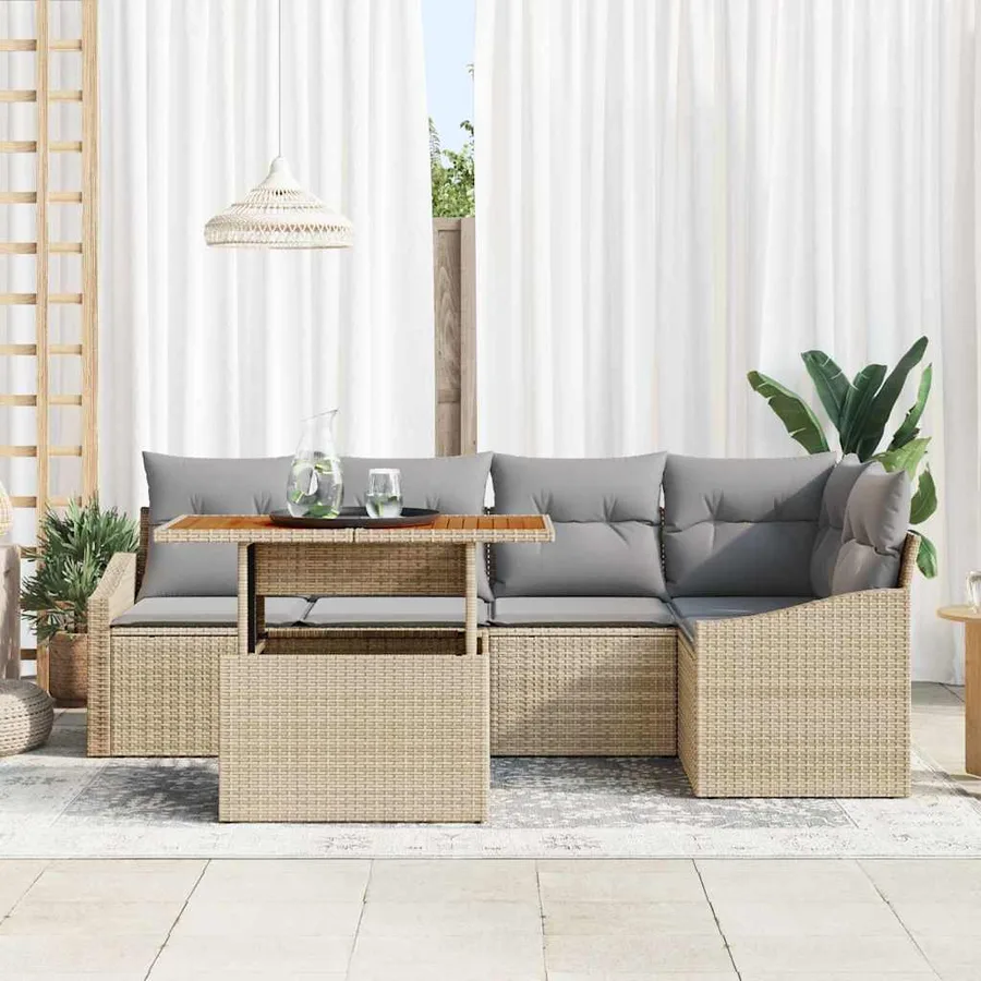 Ensemble de canapé de jardin 6 pcs Beige Poly rotin - 3
