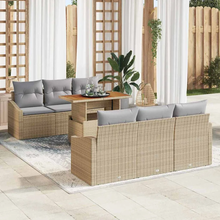 Ensemble de canapé de jardin 7 pcs Beige Poly rotin