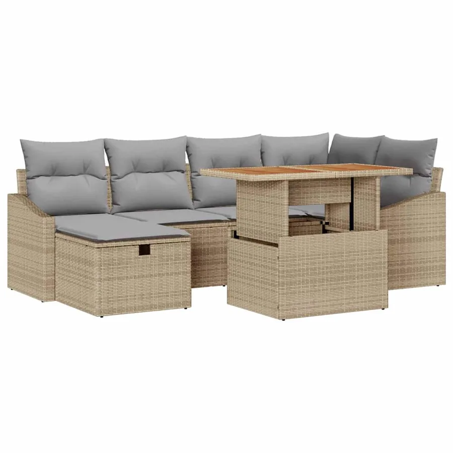 Ensemble de canapé de jardin 7 pcs Beige polyrotin - 2
