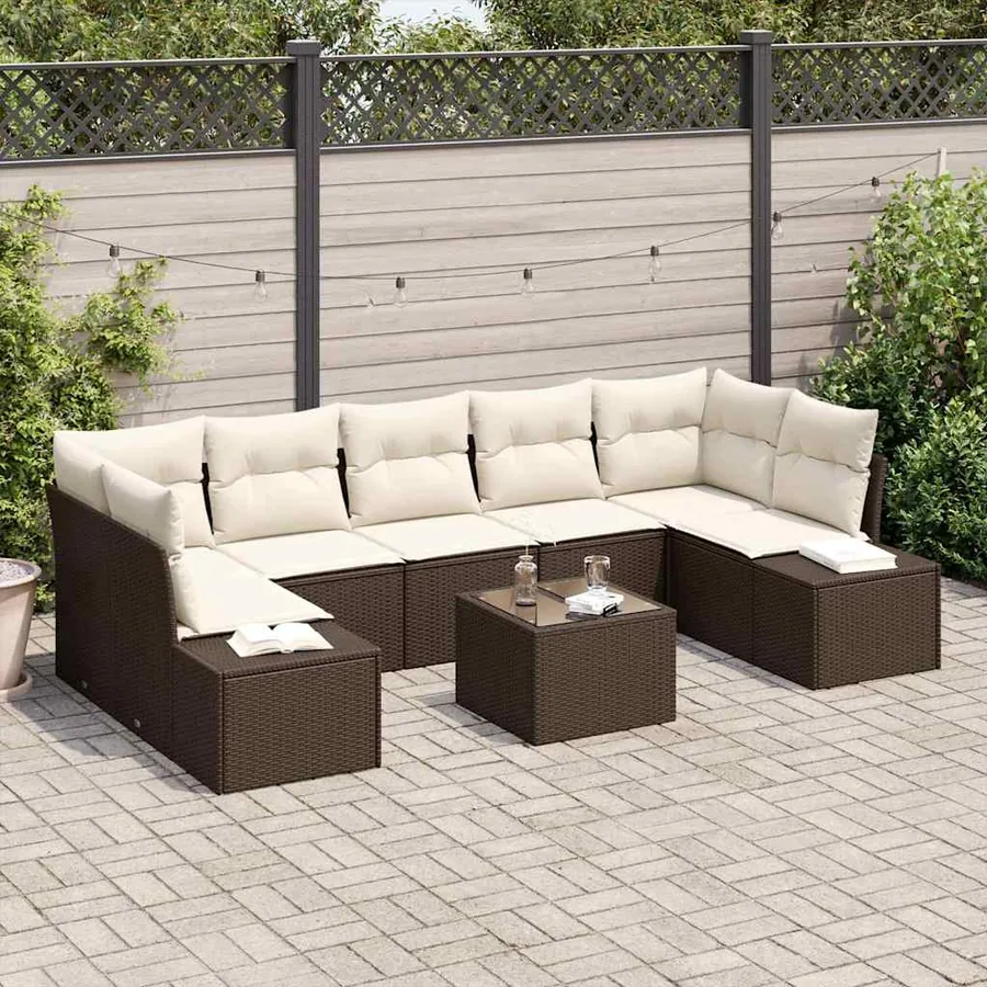 Ensemble de canapé de jardin 8 pcs Marron polyrotin