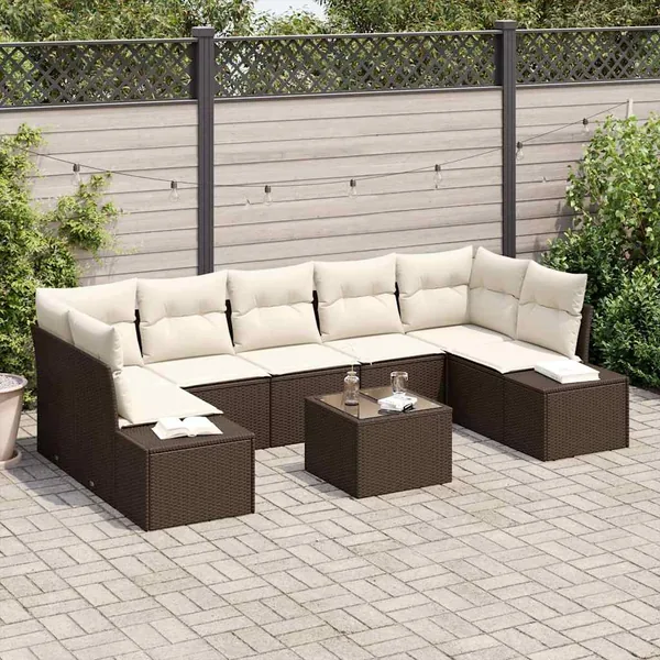 Ensemble de canapé de jardin 8 pcs Marron polyrotin