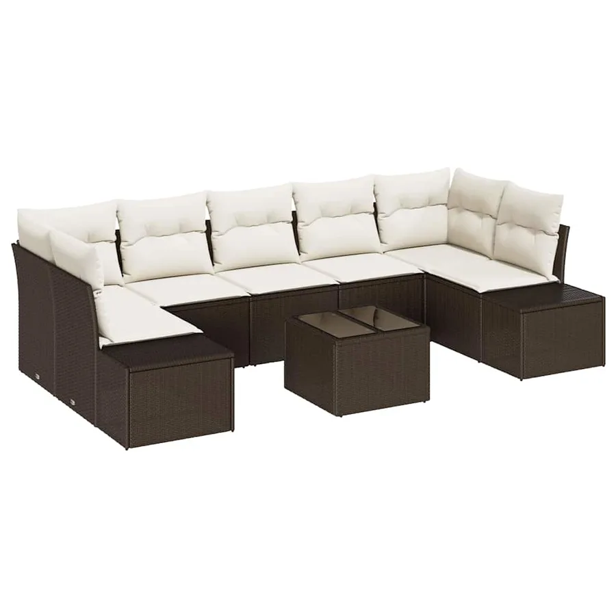 Ensemble de canapé de jardin 8 pcs Marron polyrotin - 2