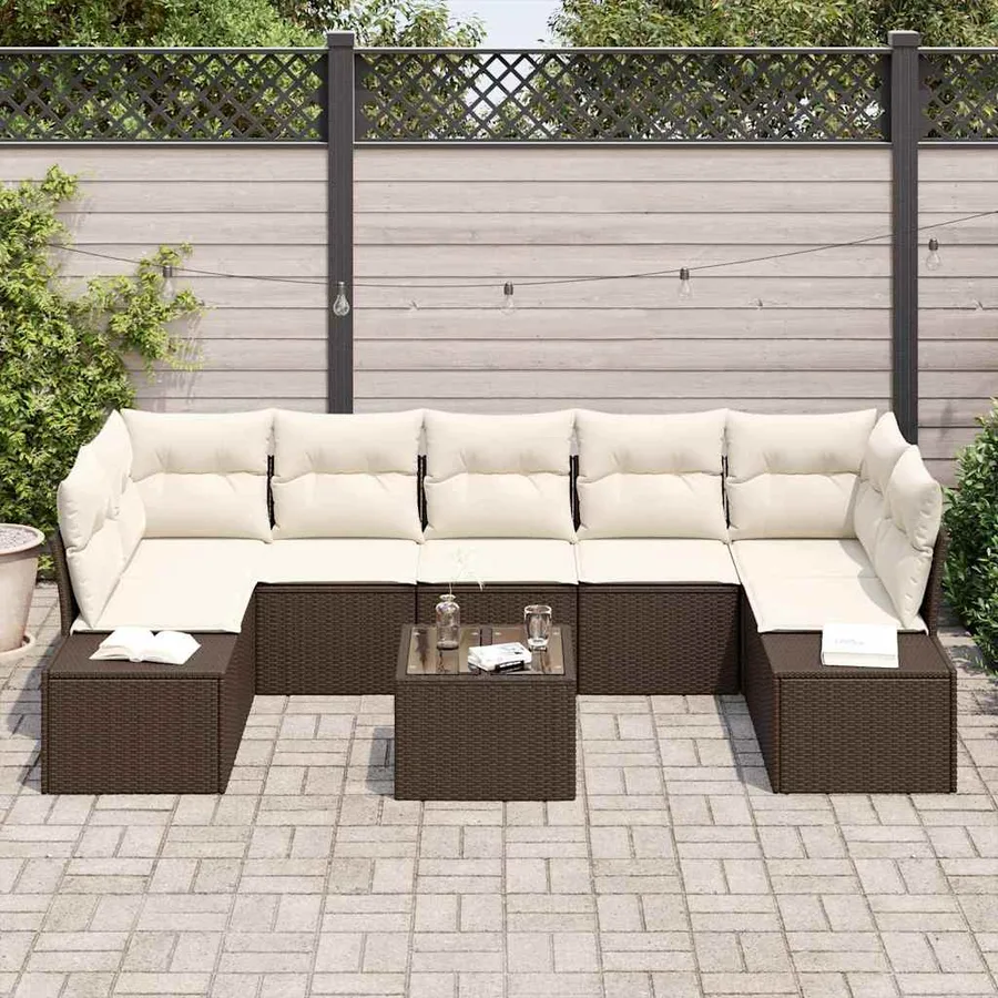 Ensemble de canapé de jardin 8 pcs Marron polyrotin - 3