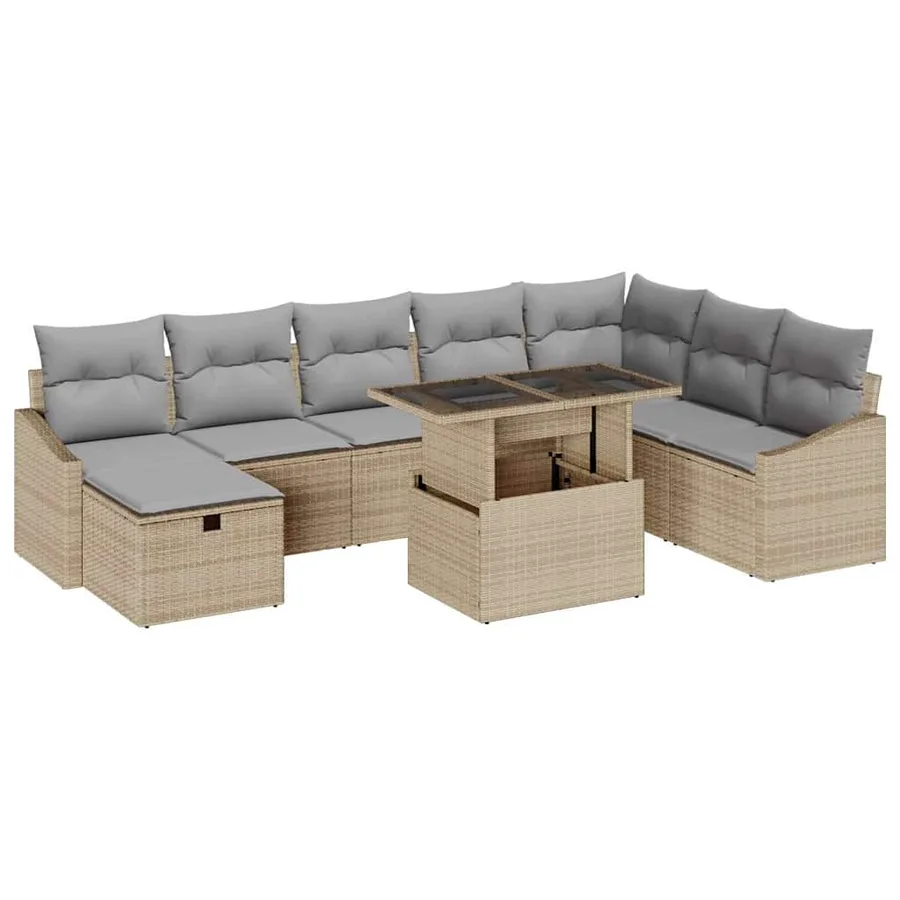 Ensemble de canapé de jardin 9 pcs Beige polyrotin - 2