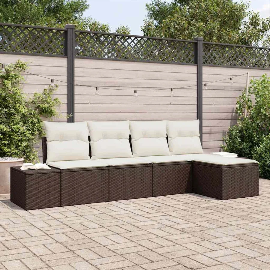 Ensemble de canapé de jardin 5 pcs Marron polyrotin