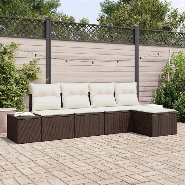 Ensemble de canapé de jardin 5 pcs Marron polyrotin