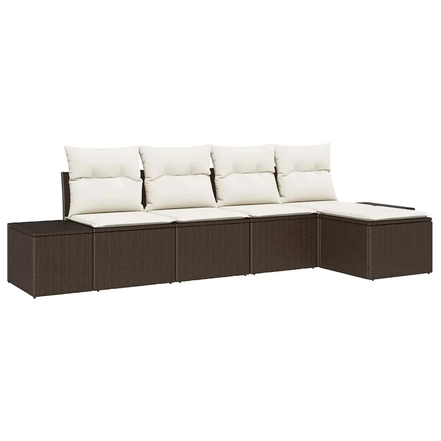 Ensemble de canapé de jardin 5 pcs Marron polyrotin - 2