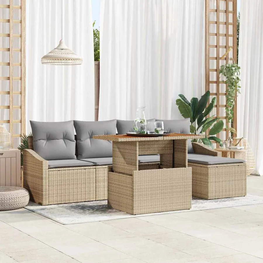 Ensemble de canapé de jardin 6 pcs Beige Poly rotin