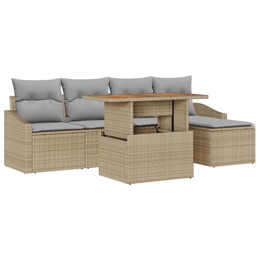 Ensemble de canapé de jardin 6 pcs Beige Poly rotin - 2