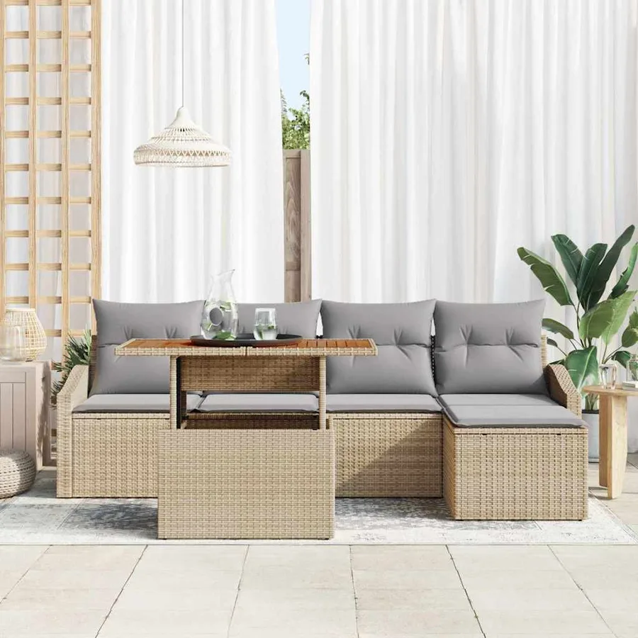 Ensemble de canapé de jardin 6 pcs Beige Poly rotin - 3