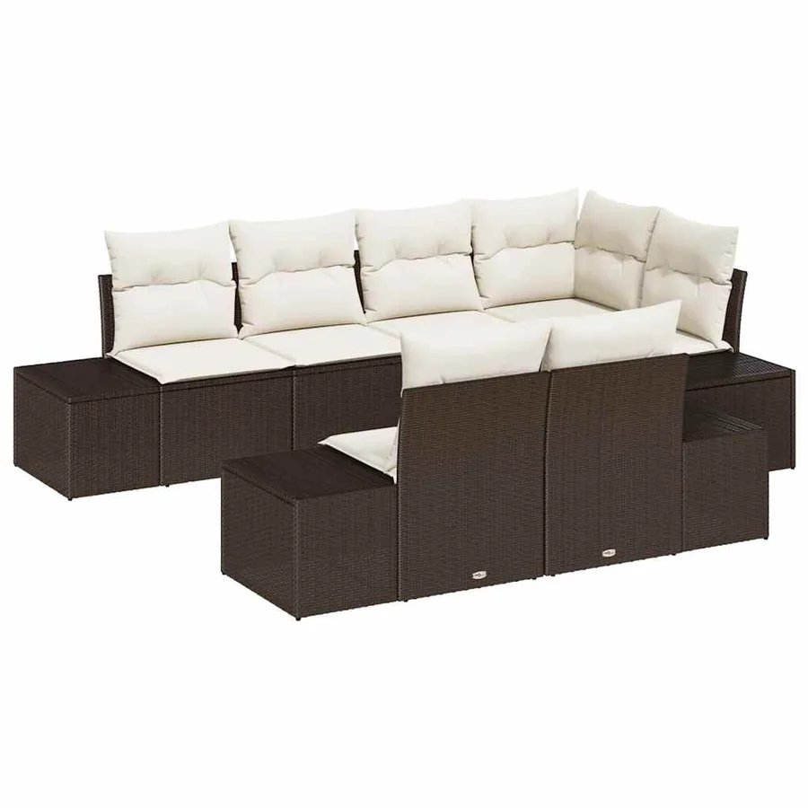 Ensemble de canapé de jardin 7 pcs Marron et crème Poly rotin - 2