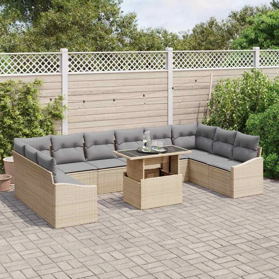 Ensemble de canapé de jardin 11 pcs Beige et Gris clair - 3
