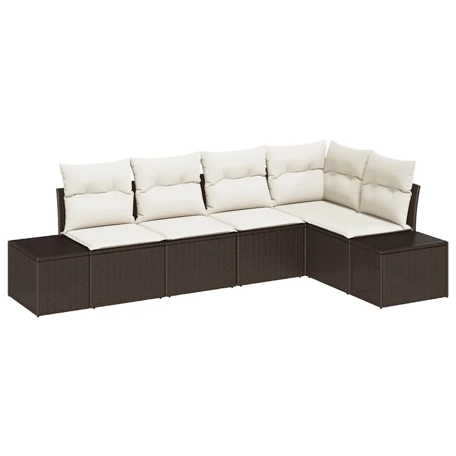 Ensemble de canapé de jardin 5 pcs Marron polyrotin - 2