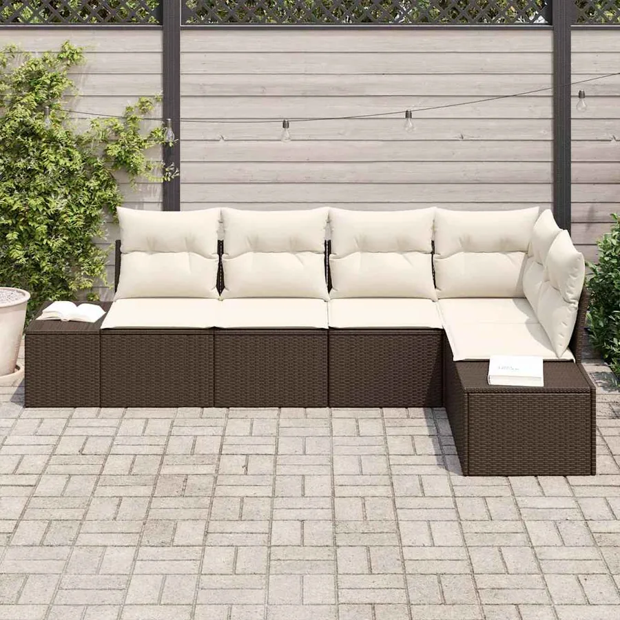 Ensemble de canapé de jardin 5 pcs Marron polyrotin - 3