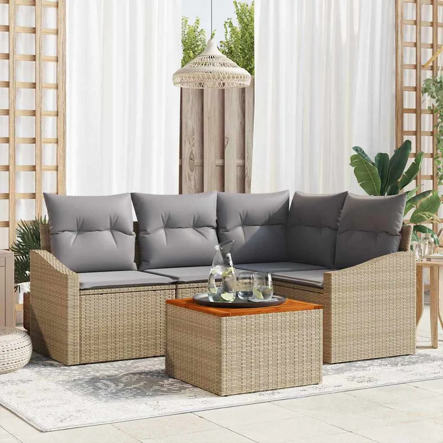 Ensemble de canapé de jardin 5 pcs Beige et Gris clair
