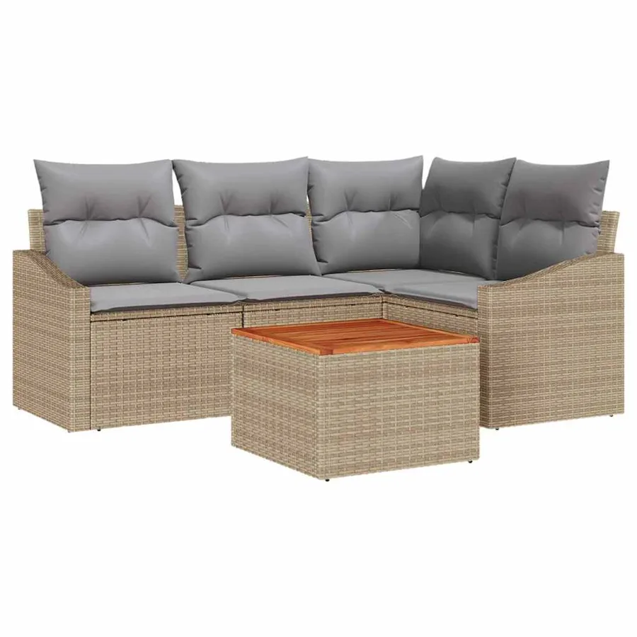 Ensemble de canapé de jardin 5 pcs Beige et Gris clair - 2