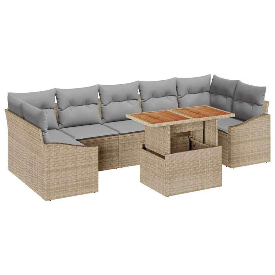 Ensemble de canapé de jardin 8 pcs Beige et Gris clair - 2