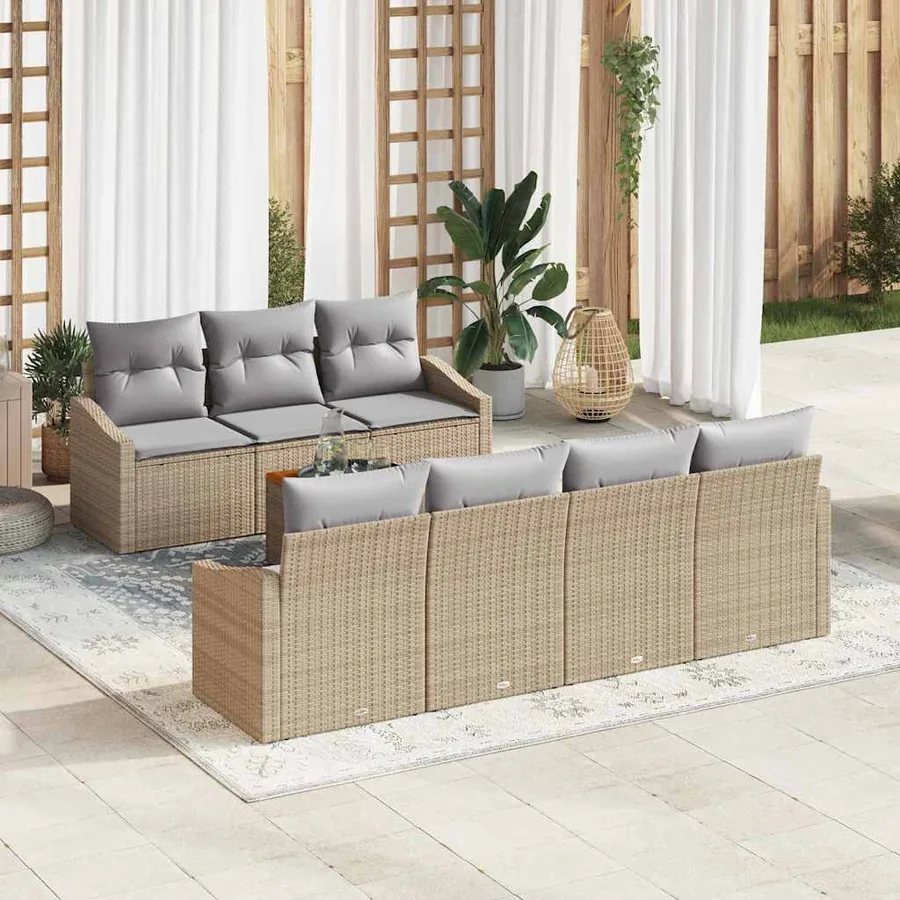 Ensemble de canapé de jardin 8 pcs Beige et Gris clair